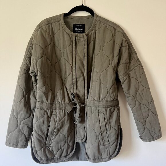 Madewell Quilted Drawstring Jacket Military Green Button Coat Size S-M - Picture 1 of 12